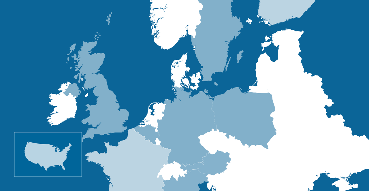 map of europe and detail of america with sites